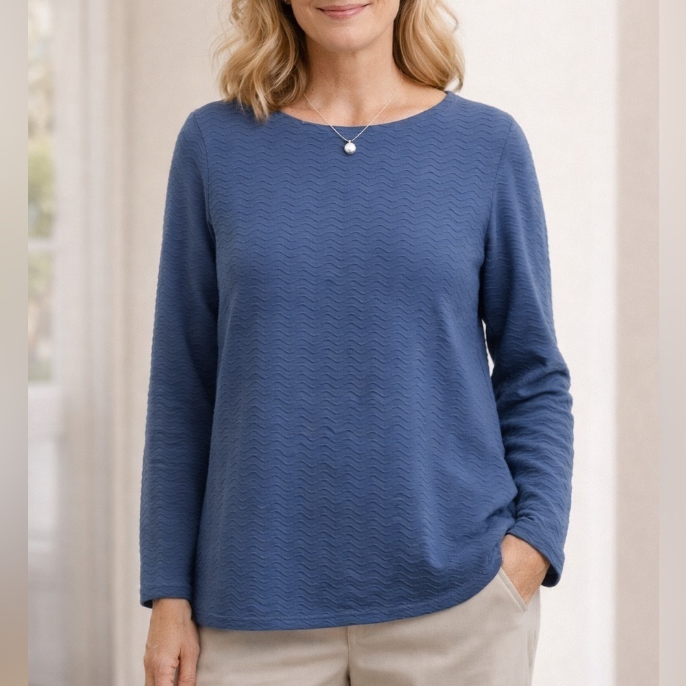 J.Jill Blue Textured Wave Knit Long Sleeve Top Size M - Picture 1 of 5